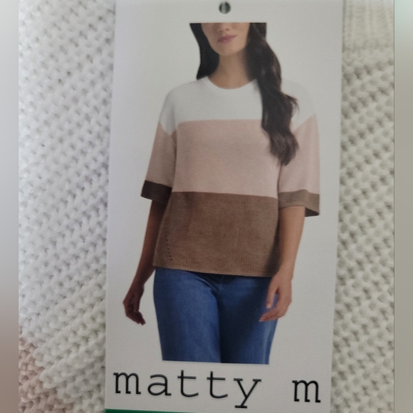 Matty M Women's Color Block Sweater - Cream, Taupe, and Brown - Picture 9 of 10